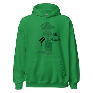 Green Stripper Coin Hoodie with silhouette of a stripper outlined in binary code on the front of the hoodie