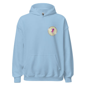 Light Blue Stripper Coin Hoodie with Silver Stripper Coin logo printed on front left breast
