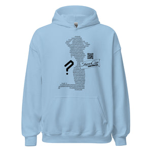 Light Blue Stripper Coin Hoodie with silhouette of a stripper outlined in binary code on the front of the hoodie