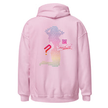 Load image into Gallery viewer, Pink Stripper Coin Hoodie with rainbow colored design of a stripper silhouette in binary code on the back