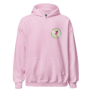 Pink Stripper Coin Hoodie with Silver Stripper Coin logo printed on front left breast