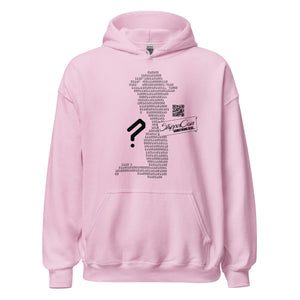 Pink Stripper Coin Hoodie with silhouette of a stripper outlined in binary code on the front of the hoodie