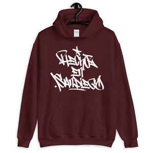 Maroon Krypto Threadz Hoodie with "Hecho En San Diego" tag in White