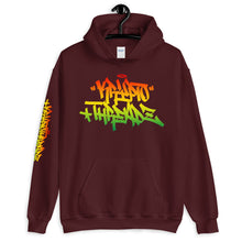 Load image into Gallery viewer, Maroon Krypto Threadz Hoodie with Krypto Threadz Rasta Design in Red, Gold, and Green