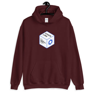 Maroon Hoodie with Chainlink Box Logo in White and Blue on the front