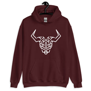 Maroon Hoodie With White Cardano Bull Printed On The Front