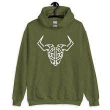 Load image into Gallery viewer, Military Green Hoodie With White Cardano Bull Printed On The Front