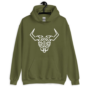 Military Green Hoodie With White Cardano Bull Printed On The Front