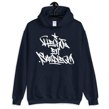 Load image into Gallery viewer, Navy Blue Krypto Threadz Hoodie with &quot;Hecho En San Diego&quot; tag in White