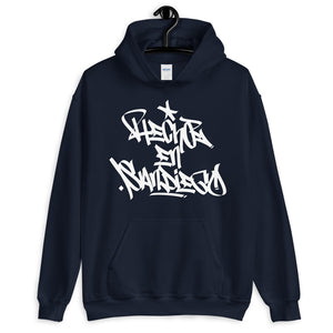 Navy Blue Krypto Threadz Hoodie with "Hecho En San Diego" tag in White