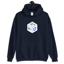 Load image into Gallery viewer, Navy Blue Hoodie with Chainlink Box Logo in White and Blue on the front