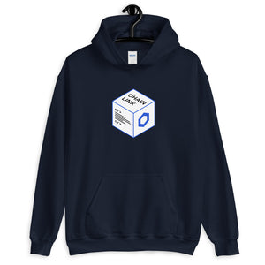 Navy Blue Hoodie with Chainlink Box Logo in White and Blue on the front