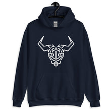 Load image into Gallery viewer, Navy Blue Hoodie With White Cardano Bull Printed On The Front