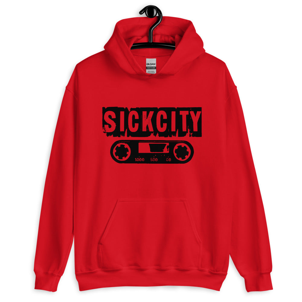 Red Hoodie With Black SickCity Logo On The Front