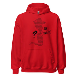 Red Stripper Coin Hoodie with silhouette of a stripper outlined in binary code on the front of the hoodie