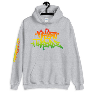 Ash Krypto Threadz Hoodie with Krypto Threadz Rasta Design in Red, Gold, and Green