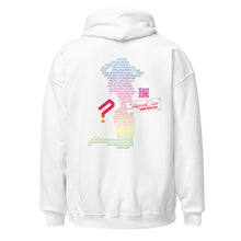 Load image into Gallery viewer, White Stripper Coin Hoodie with rainbow colored design of a stripper silhouette in binary code on the back
