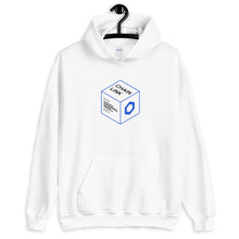 Load image into Gallery viewer, White Hoodie with Chainlink Box Logo in White and Blue on the front