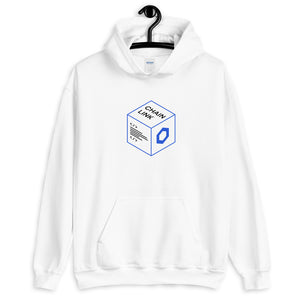 White Hoodie with Chainlink Box Logo in White and Blue on the front