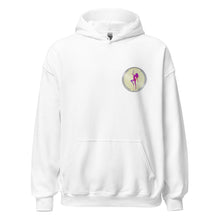 Load image into Gallery viewer, White Stripper Coin Hoodie with Silver Stripper Coin logo printed on front left breast