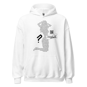White Stripper Coin Hoodie with silhouette of a stripper outlined in binary code on the front of the hoodie
