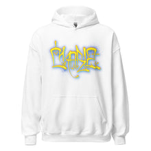 Load image into Gallery viewer, White Hoodie with Charlz tag in yellow and blue