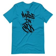 Load image into Gallery viewer, Aqua Short Sleeve T-Shirt With Black Made In SD Design in Graffiti
