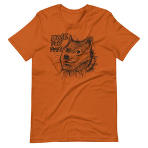 Autumn Short Sleeve T-Shirt With Dogecoin Dog in Scribble Art