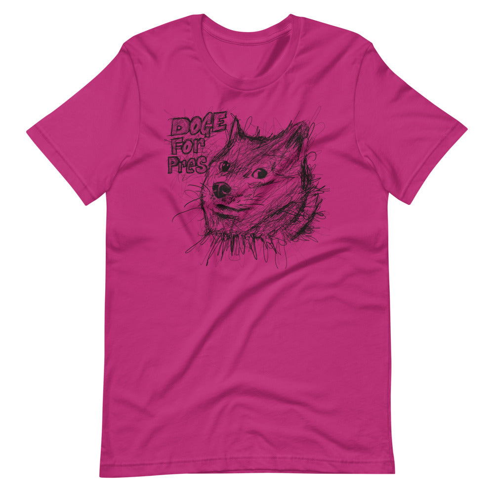 Berry Short Sleeve T-Shirt With Dogecoin Dog in Scribble Art