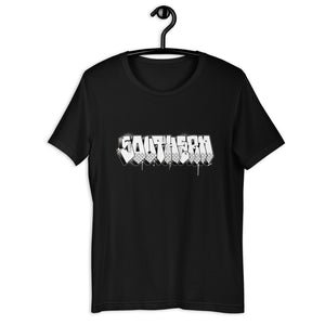 Black Short Sleeve T-Shirt With Southern Design in Old School Graffiti