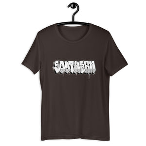 Brown Short Sleeve T-Shirt With Southern Design in Old School Graffiti