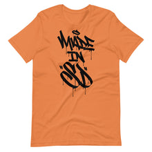 Load image into Gallery viewer, Orange Short Sleeve T-Shirt With Black Made In SD Design in Graffiti
