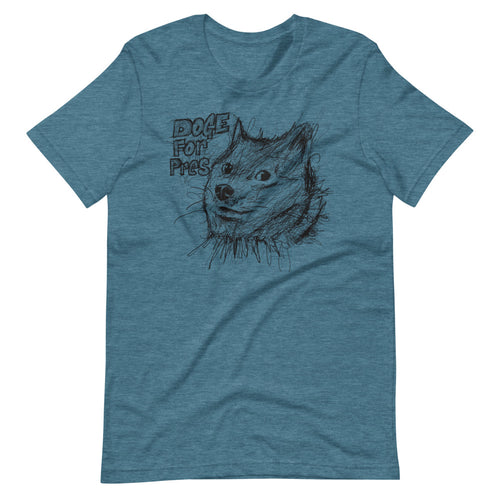 Heather Deap Teal Short Sleeve T-Shirt With Dogecoin Dog in Scribble Art