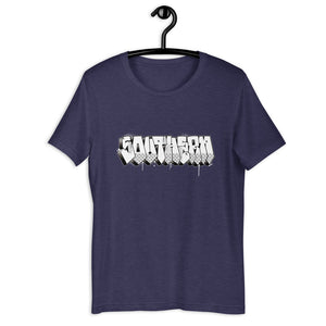 Heather Midnight Navy Short Sleeve T-Shirt With Southern Design in Old School Graffiti
