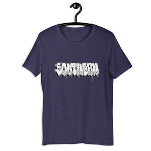 Heather Midnight Navy Short Sleeve T-Shirt With Southern Design in Old School Graffiti