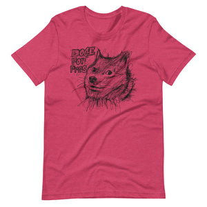 Raspberry Short Sleeve T-Shirt With Dogecoin Dog in Scribble Art