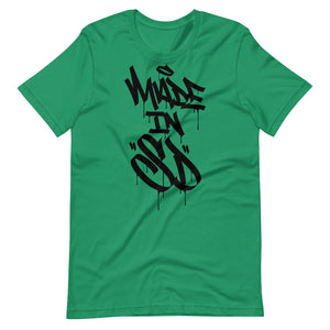 Green Short Sleeve T-Shirt With Black Made In SD Design in Graffiti
