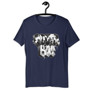 Navy Blue Short Sleeve T-Shirt With South Bay Design in Old Skool Graffiti Lettering