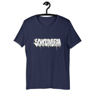 Navy Blue Short Sleeve T-Shirt With Southern Design in Old School Graffiti