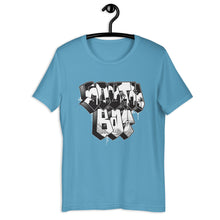 Load image into Gallery viewer, Ocean Blue Short Sleeve T-Shirt With South Bay Design in Old Skool Graffiti Lettering
