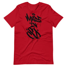 Load image into Gallery viewer, Red Short Sleeve T-Shirt With Black Made In SD Design in Graffiti