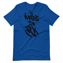 Load image into Gallery viewer, Royal Blue Short Sleeve T-Shirt With Black Made In SD Design in Graffiti
