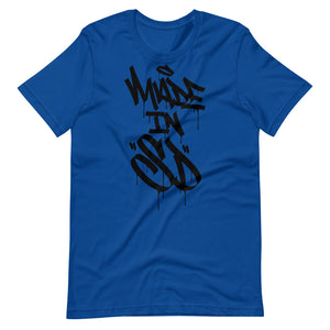 Royal Blue Short Sleeve T-Shirt With Black Made In SD Design in Graffiti