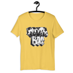 Yellow Short Sleeve T-Shirt With South Bay Design in Old Skool Graffiti Lettering