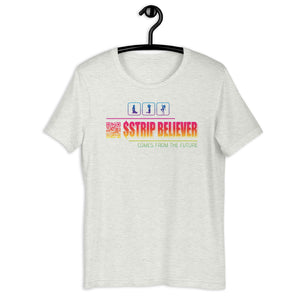 Ash Short Sleeve T-Shirt with rainbow Strip Believer design on front