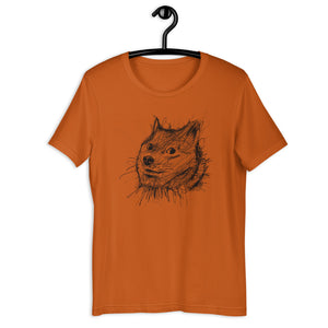Autumn Short Sleeve T-Shirt With Doge Dog on front in Scribble design