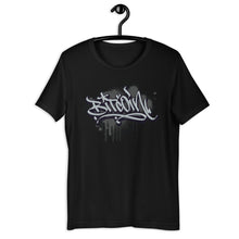 Load image into Gallery viewer, Black Short Sleeve T-Shirt with Grey Bitcoin Design in Graffiti Lettering on Front