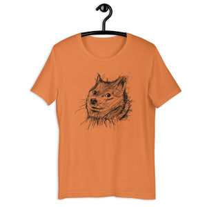 Burnt Orange Short Sleeve T-Shirt With Doge Dog on front in Scribble design