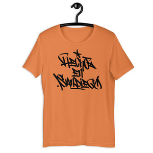 Orange Short Sleeve T-Shirt With Hecho EN San Diego Written On The Front In Graffiti