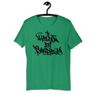 Green Short Sleeve T-Shirt With Hecho EN San Diego Written On The Front In Graffiti